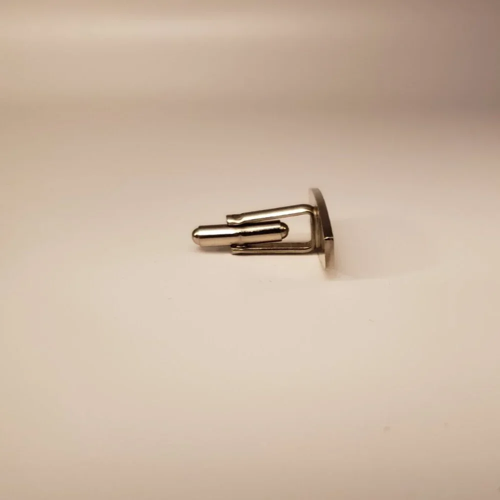 Men's Silvertone Cufflinks Tie Clip Bar Set Brick Wall Masonry Geometric Pattern